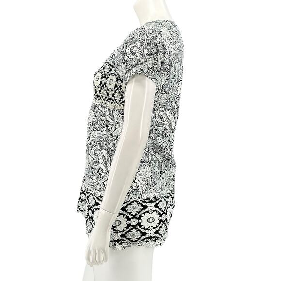 ALC At Last Classics Top Women Small Black White Floral Smocked 100% Cotton Boho - Picture 4 of 7